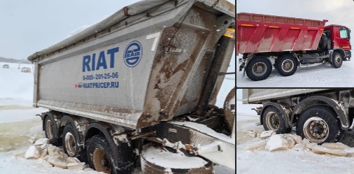 При выезде с переправы на правый берег Северной Двины грузовик продавил кромку льда.